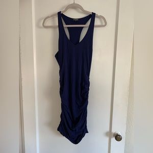 Express v neck sleeveless ruched navy blue dress